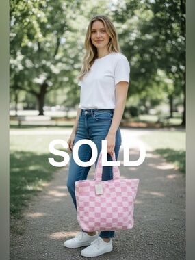 Pink Checkered Fuzzy Tote Plush Faux Fur Y2K Aesthetic Soft Girl Shoulder Bag